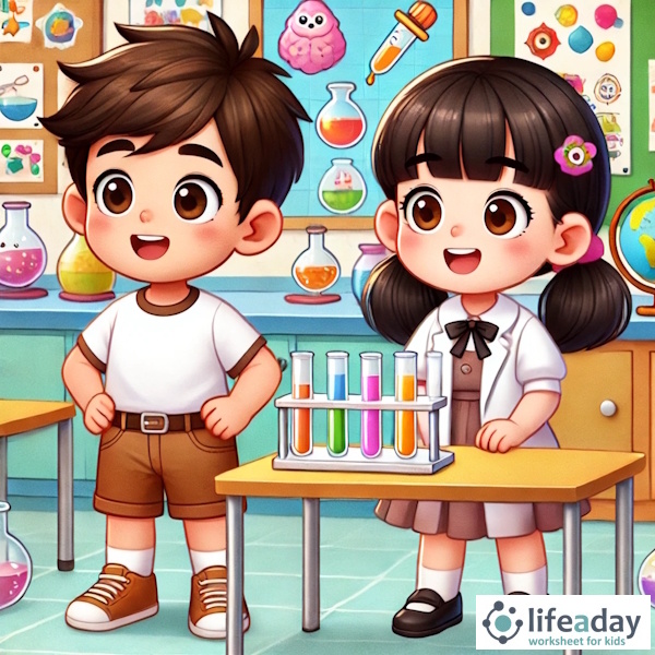 การ์ตูนสำหรับเด็ก ในรูปแบบ นิทานการ์ตูนสองภาษา เรื่อง Amazing Science Experiment หน้า 1